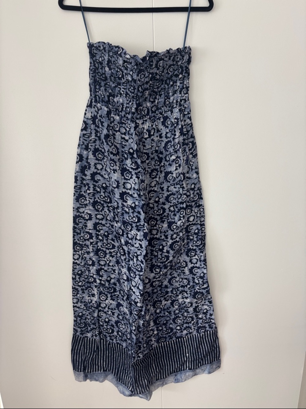 Faherty Women's Blue Margarita Strapless 100% Linen Maxi Dress